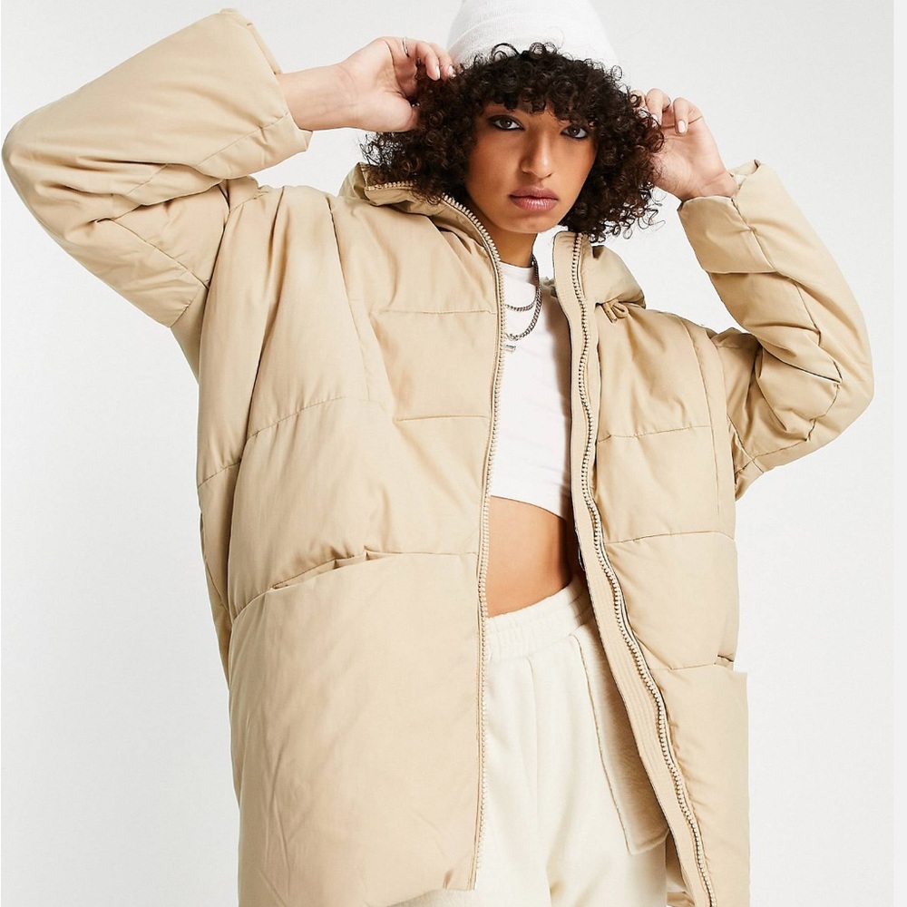Bershka Oversized longline padded coat in camel